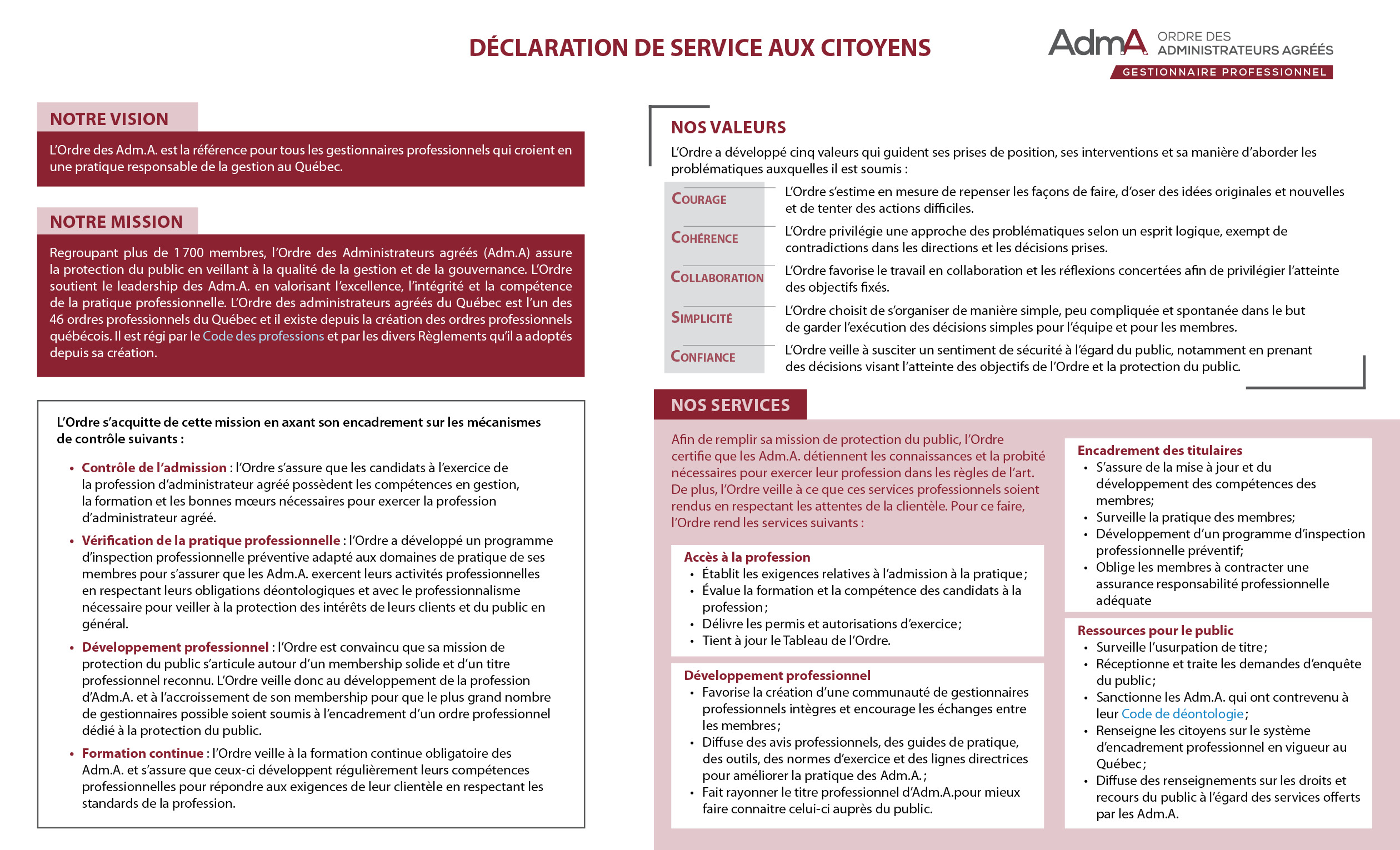 Déclaration de services aux citoyens - Janvier 2022